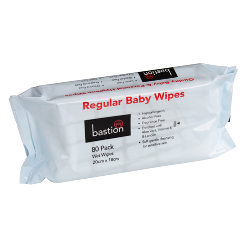 Bastion Premium Baby Wet Wipes - 80 Sheets/Pack, Alcohol-Free, Fragrance-Free, Hypoallergenic