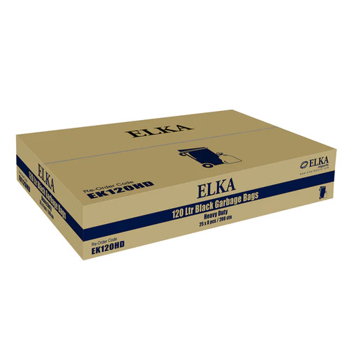 ELKA 120L Heavy Duty Bin Liners - Black 200/Box