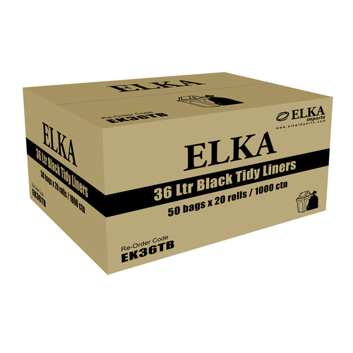 ELKA 36L Regular Duty Bin Liners - Black 50/Roll