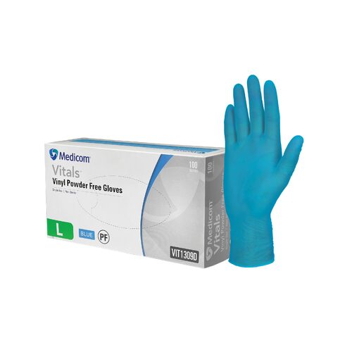 MEDICOM VITALS Vinyl Powder Free Gloves - Blue - S