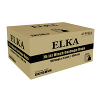 ELKA 75L Regular Duty Bin Liners - Black 250/Box