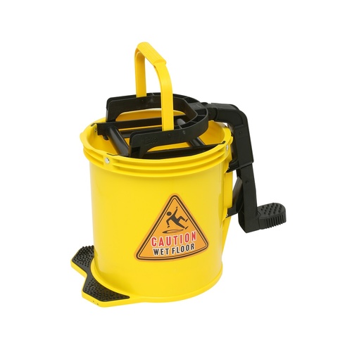 EDCO 16L Commercial Heavy Duty Metal Wringer Mop Bucket - Yellow 