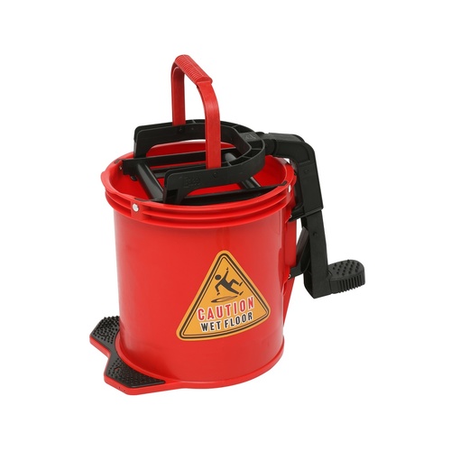EDCO 16L Commercial Heavy Duty Metal Wringer Mop Bucket - Red