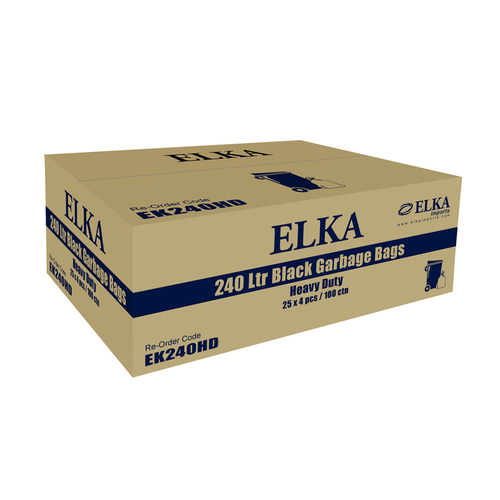 ELKA 240L Heavy Duty Bin Liners - Black 25/Roll