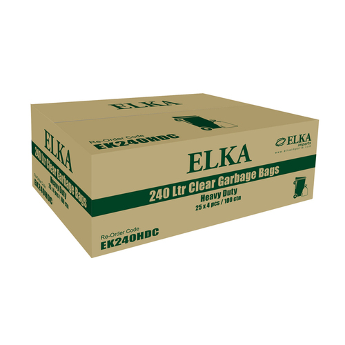 ELKA 240L Heavy Duty Bin Liners - Clear 25/Roll