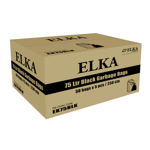 ELKA 75L Regular Duty Bin Liners - Black 250/Box