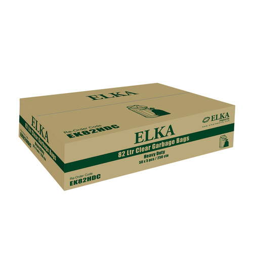 ELKA 82L Heavy Duty Bin Liners - Clear 250/Box