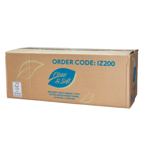 CLEAN&SOFT Interleaved Hand Towels 1ply 23cm x 23cm | 16 x 250 Sheet