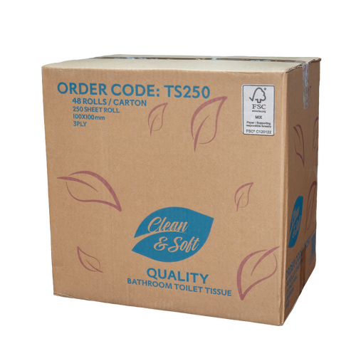 CLEAN&SOFT Premium 3-ply Toilet Paper - 48 Rolls - 250